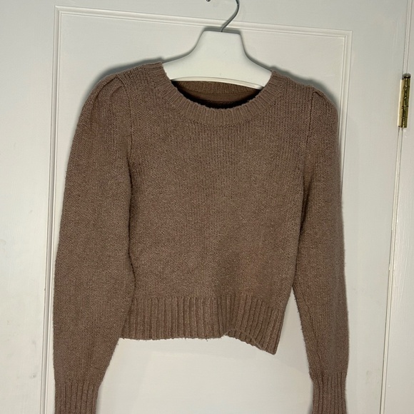 Anthropologie Maeve Crewneck Puff Sleeve Crop Sweater | Dusty Rose | Small - Picture 2 of 9